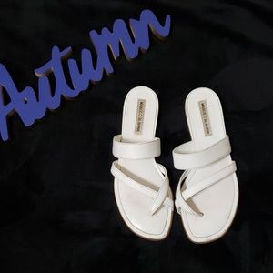 Manolo Blahnik white slip on sandals